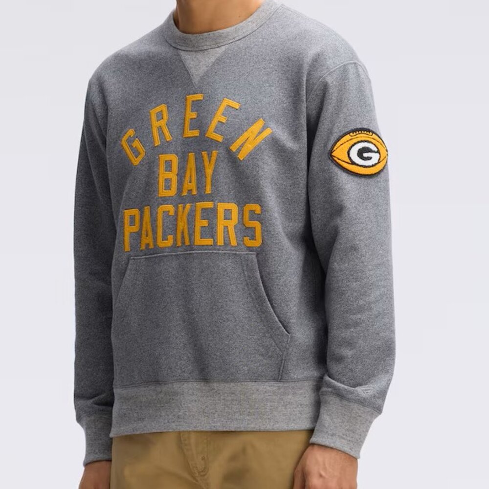 Green Bay Packers Fanatics Fleece Pocket Sweatshirt Athletic Heather Gray Mens S